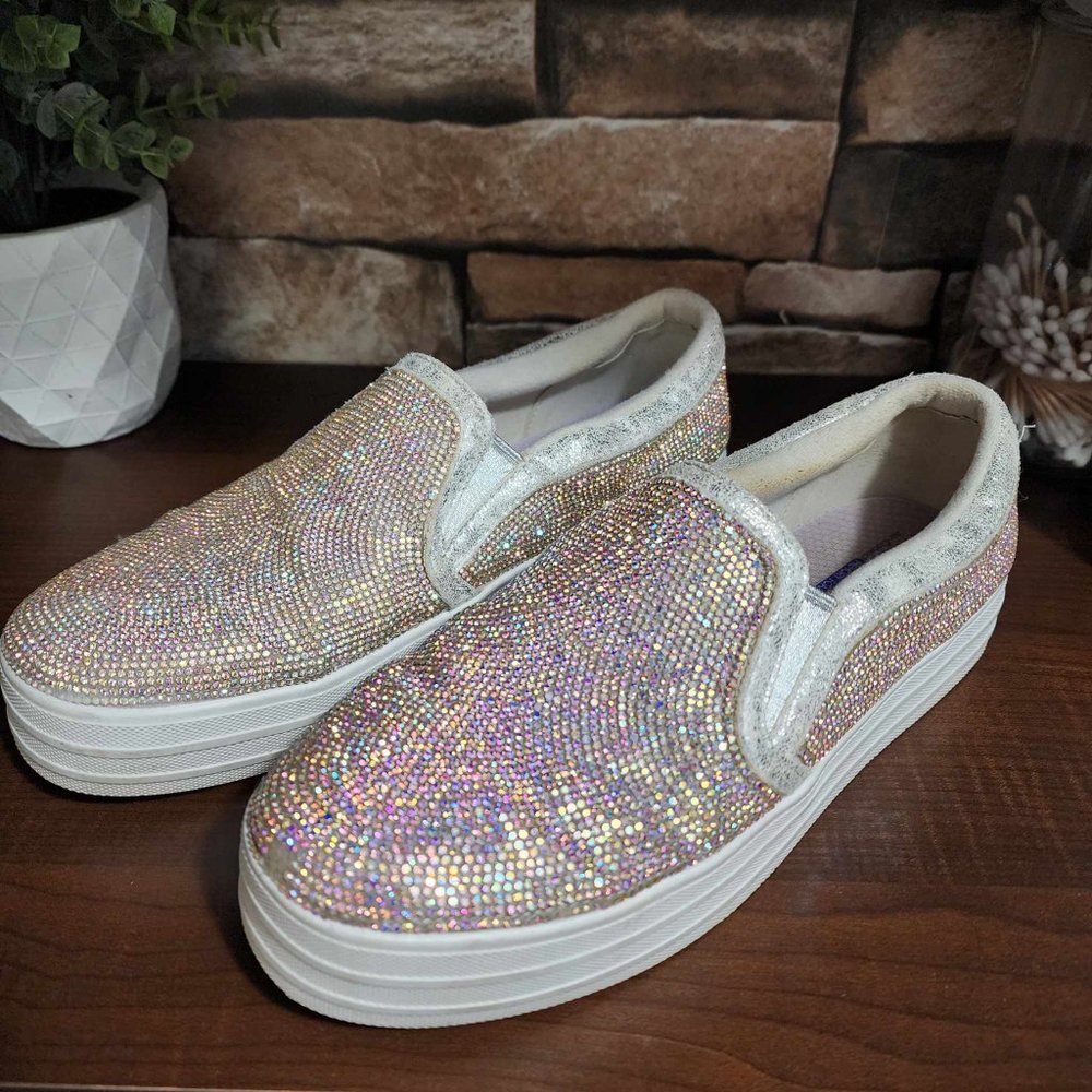 Skechers Memory Foam Sparkle Bling Rhinestone Slip On Sneakers Shoes Sz KIDS 6